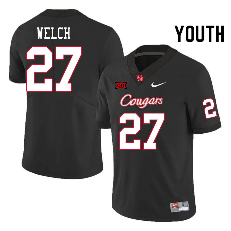 Youth #27 Mike Welch Houston Cougars Big 12 XII College Football Jerseys Stitched-Black